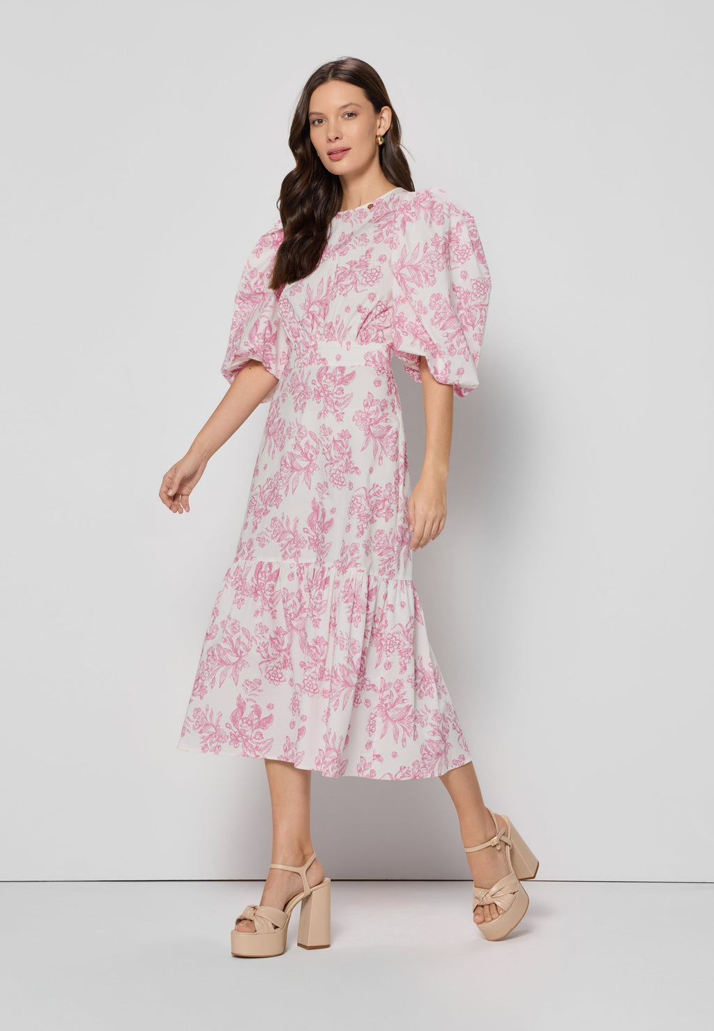 Midi sukienka w kwiaty MOSELLE różowa