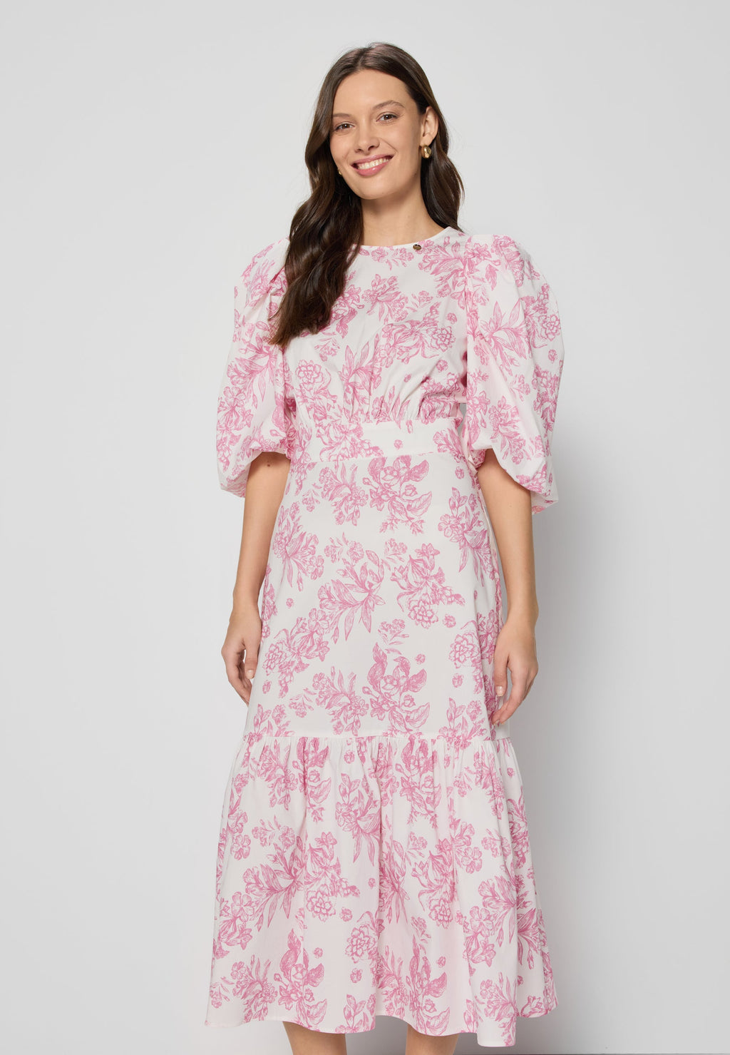 Midi sukienka w kwiaty MOSELLE różowa