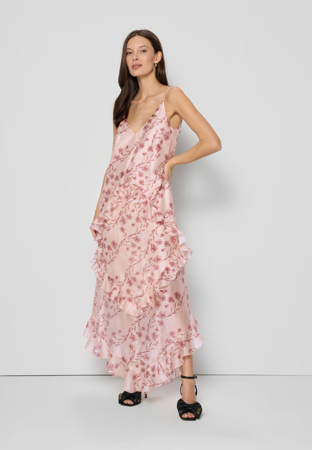 Maxi sukienka w kwiatowy print PATRICA beżowa