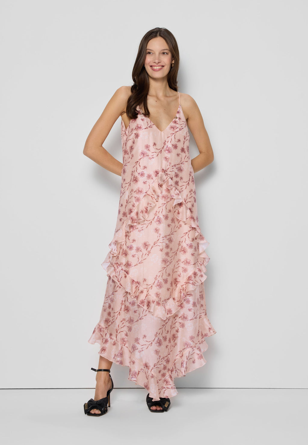 Maxi sukienka w kwiatowy print PATRICA beżowa