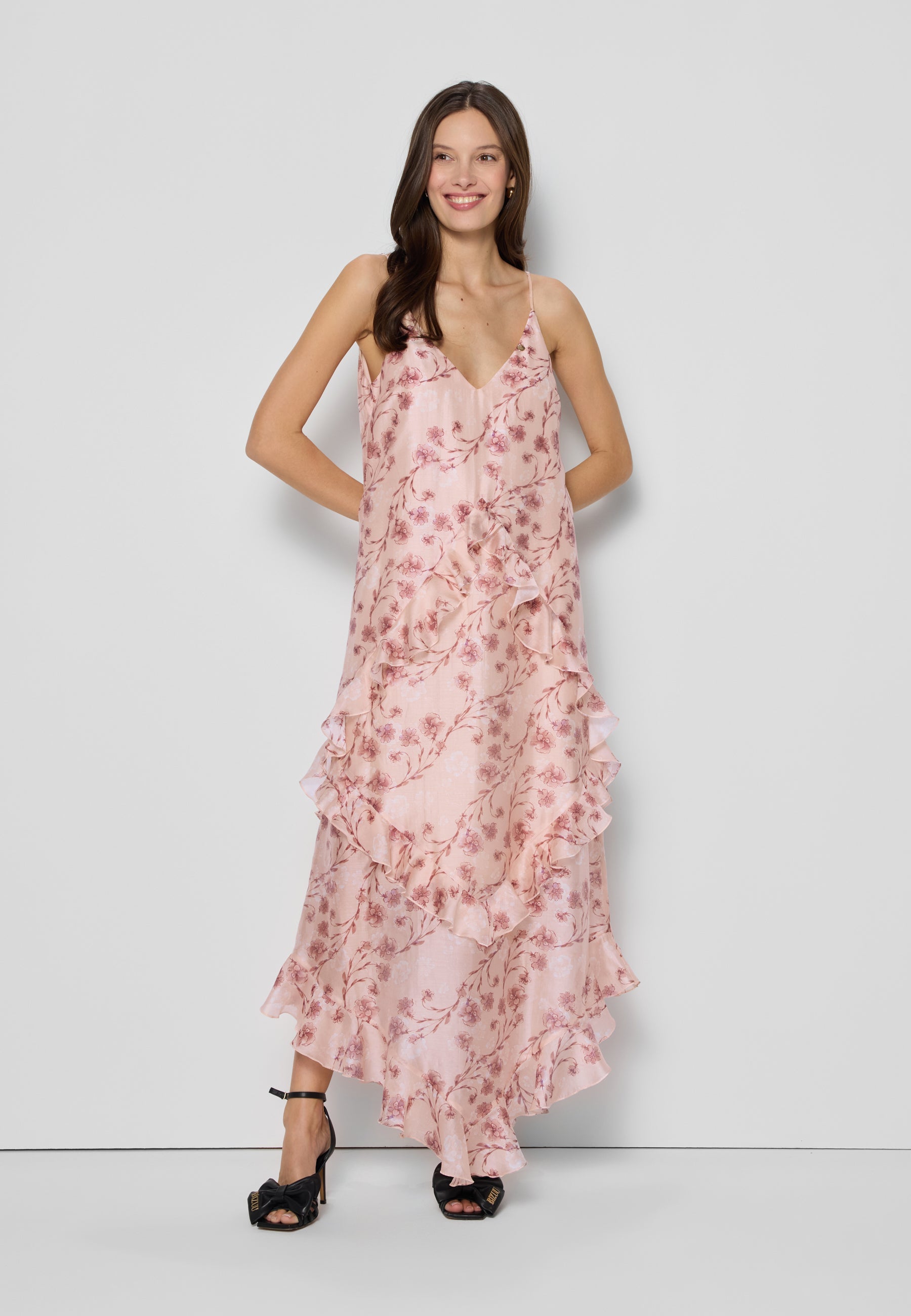 Maxi sukienka w kwiatowy print PATRICA beżowa