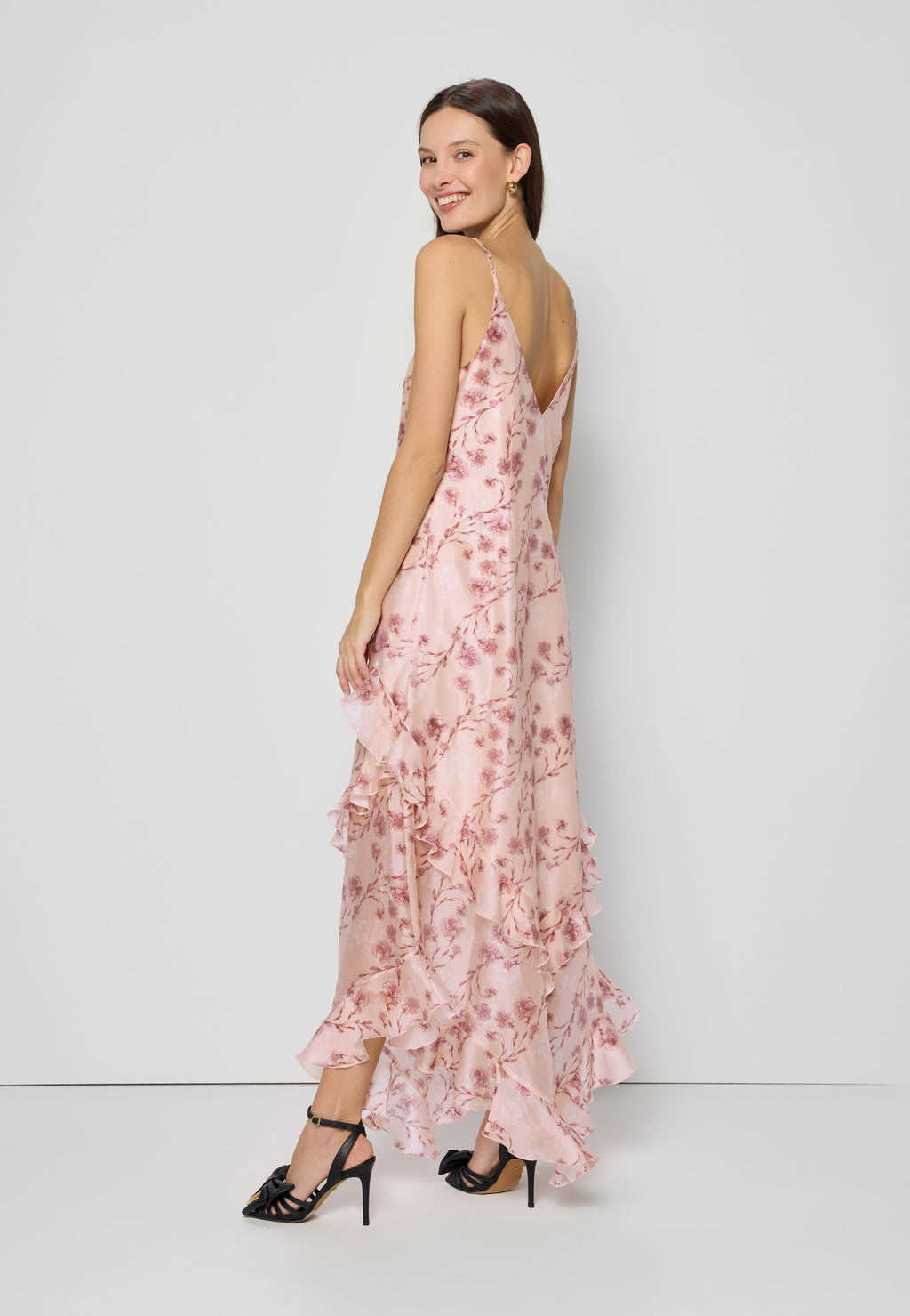 Maxi sukienka w kwiatowy print PATRICA beżowa