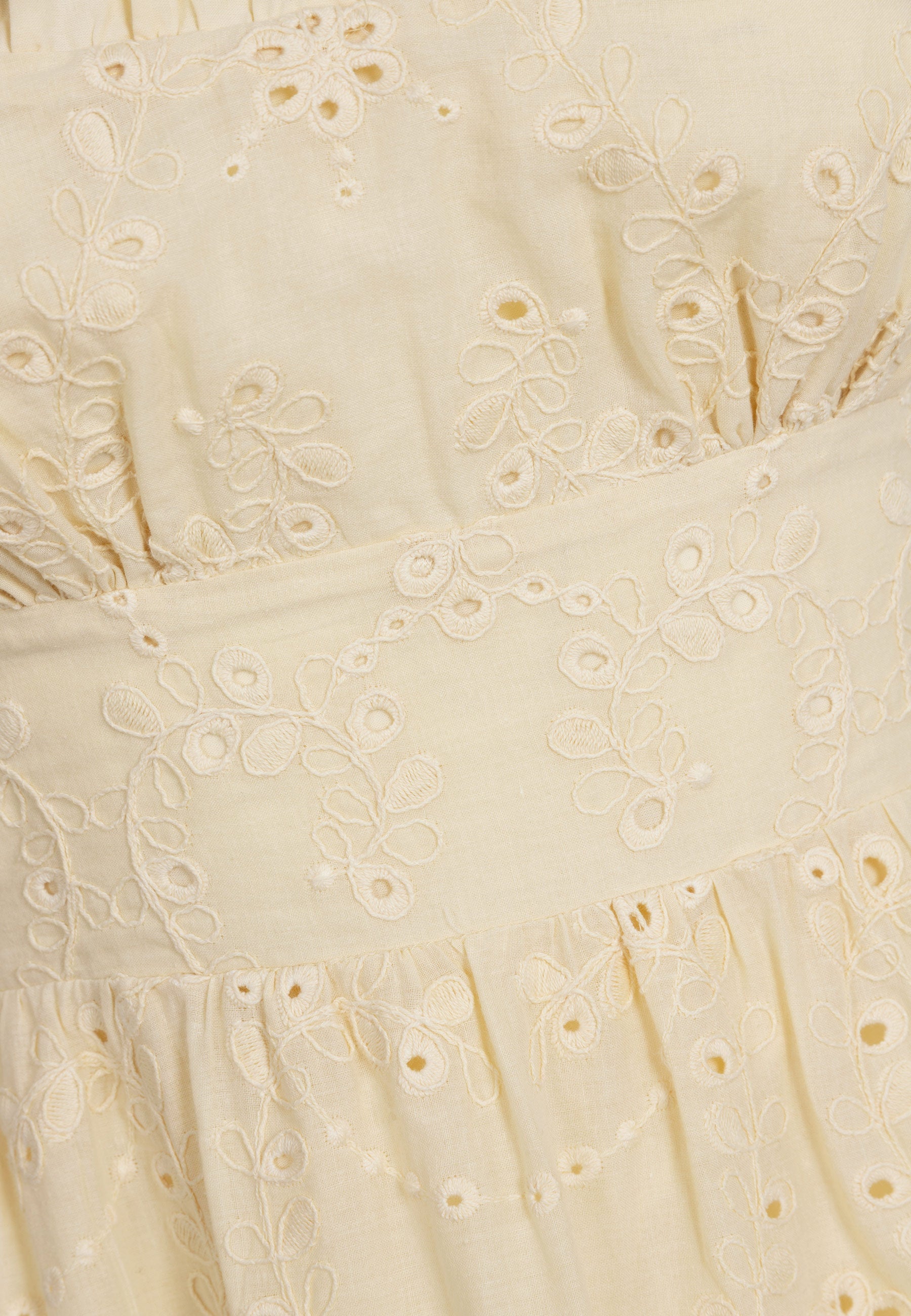 Żółta sukienka midi z kwiatowym haftem CORSICA