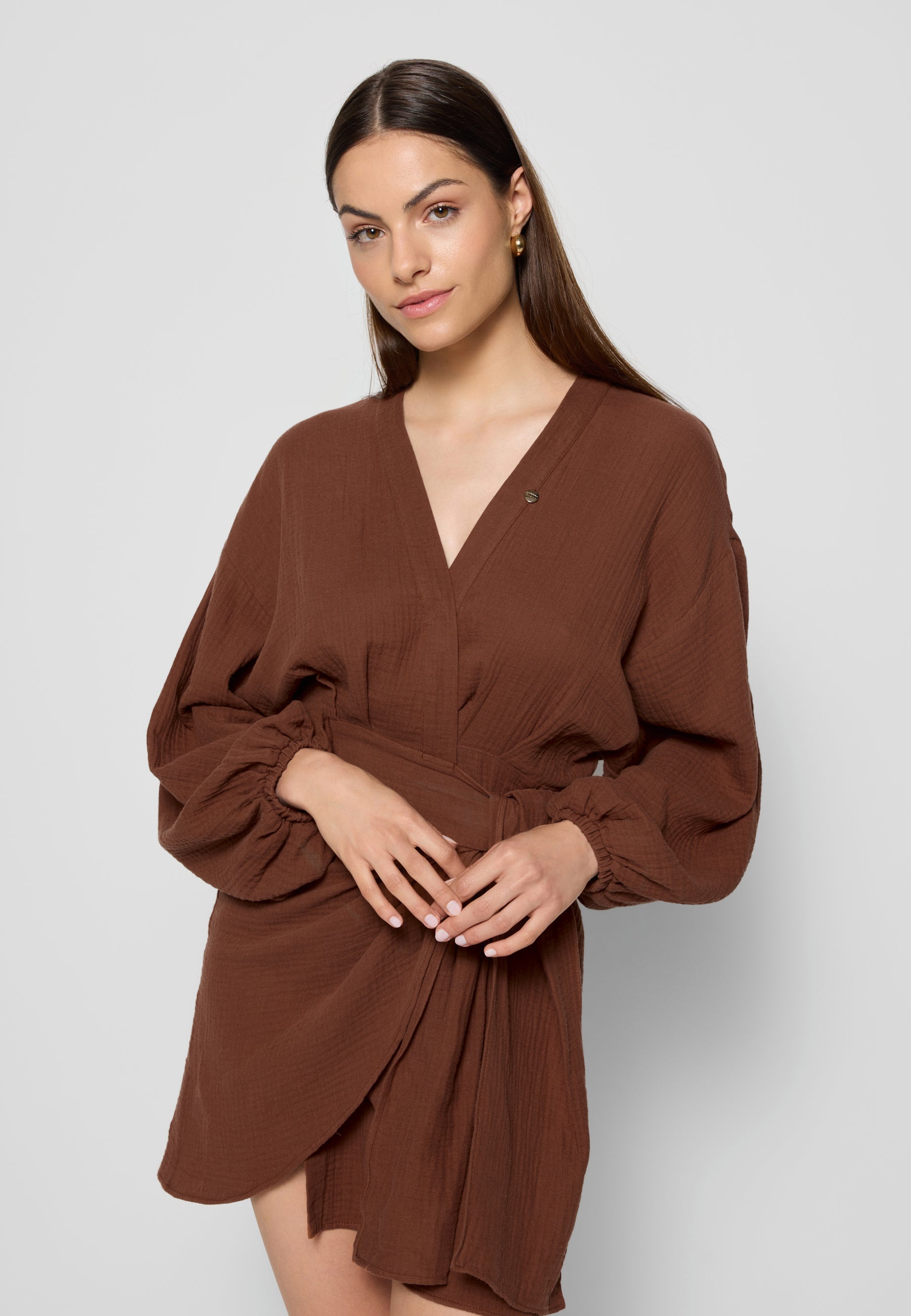 Brązowa sukienka mini z bawełny organicznej MOULINS