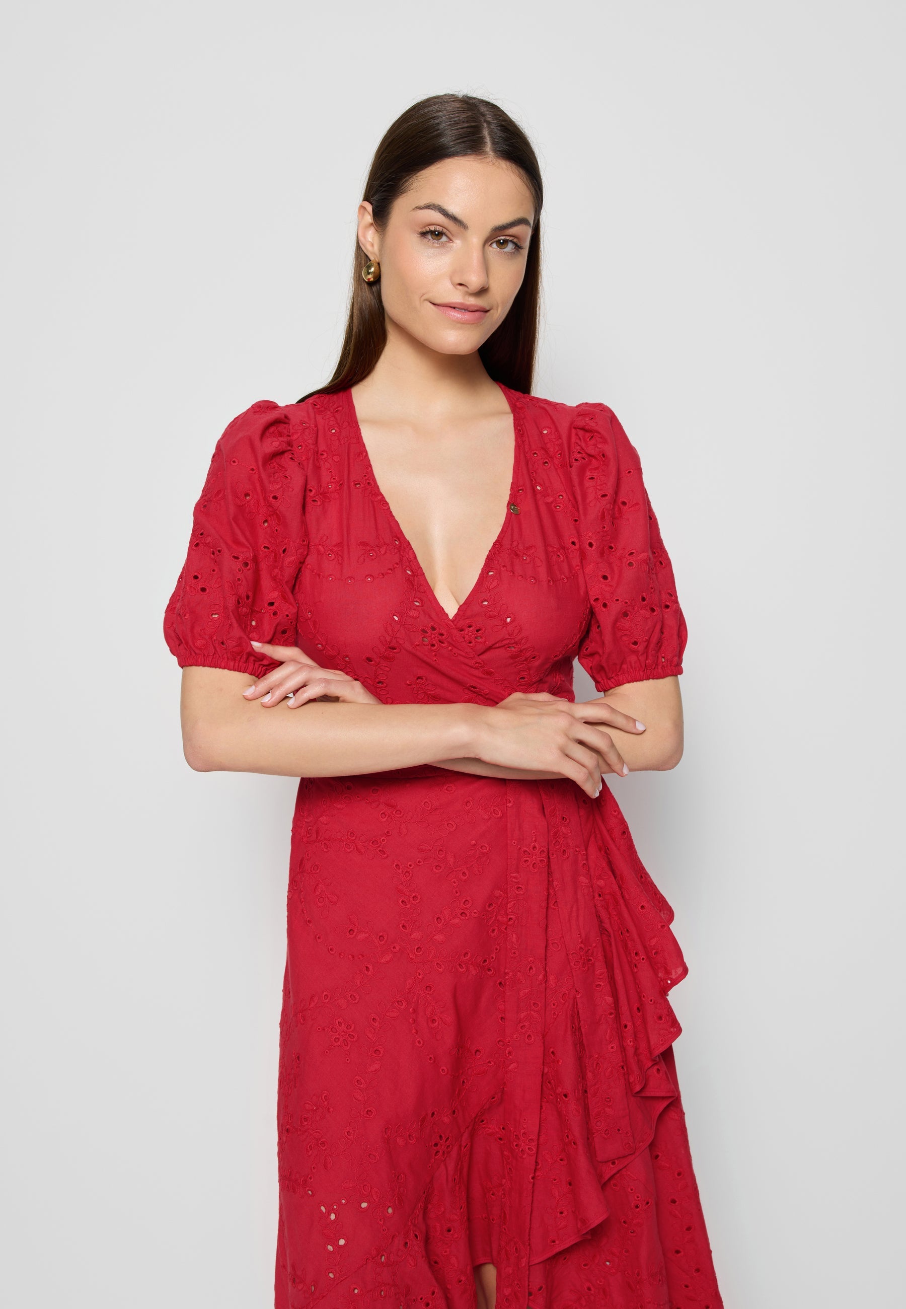 Czerwona sukienka wiązana w pasie MONARDA