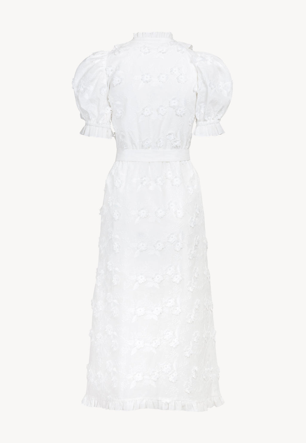 Biała sukienka midi z ozdobnymi kwiatkami NATTA