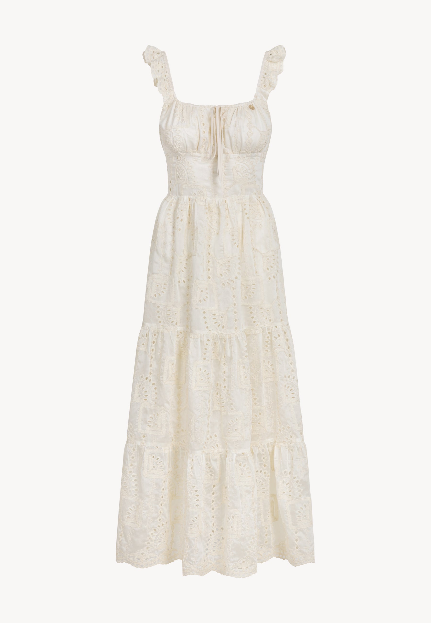 Kremowa sukienka z wiązaniem w dekolcie ROCHELLE