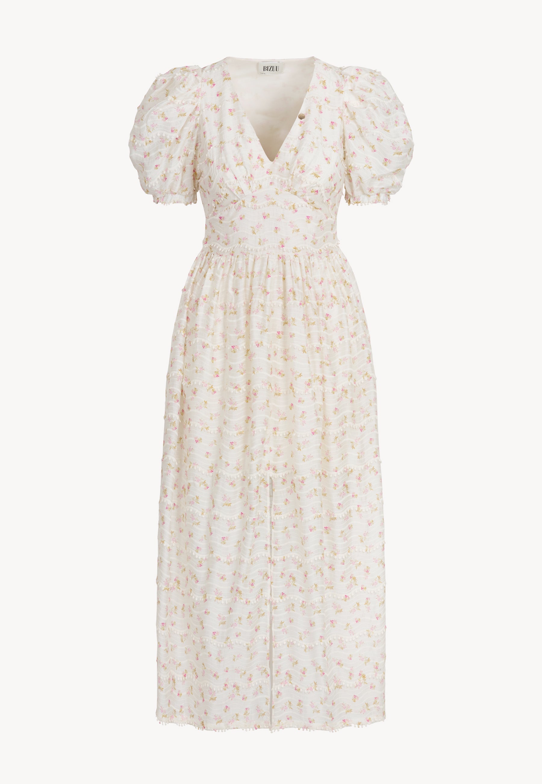 Kremowa sukienka maxi w autorski print FIFFI