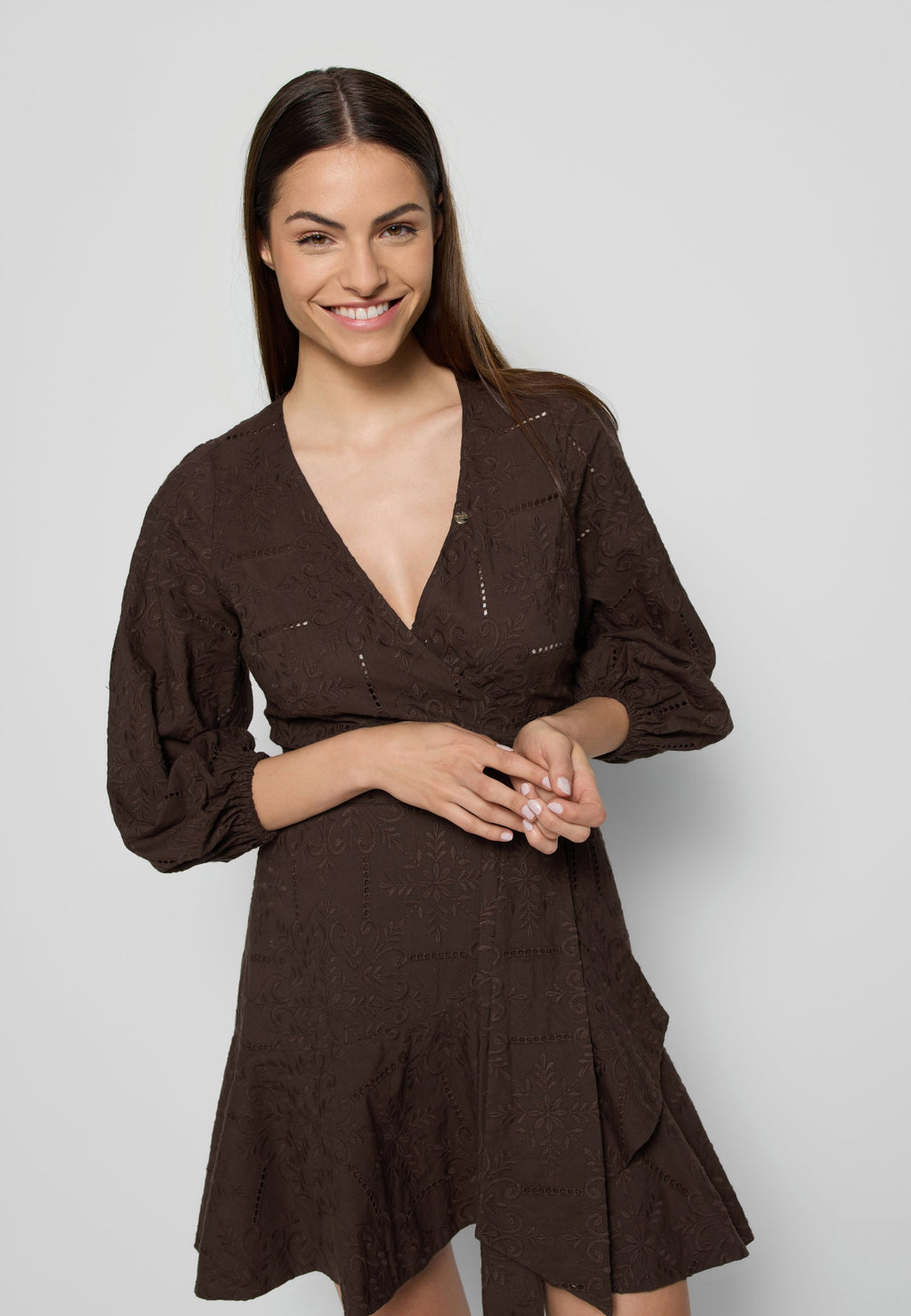 Kopertowa sukienka mini AMBROSIA brązowa