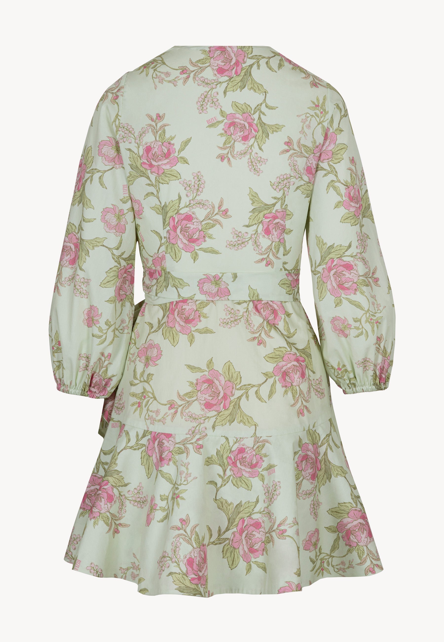 Kopertowa sukienka mini w autorski print AMBROSIA zielona