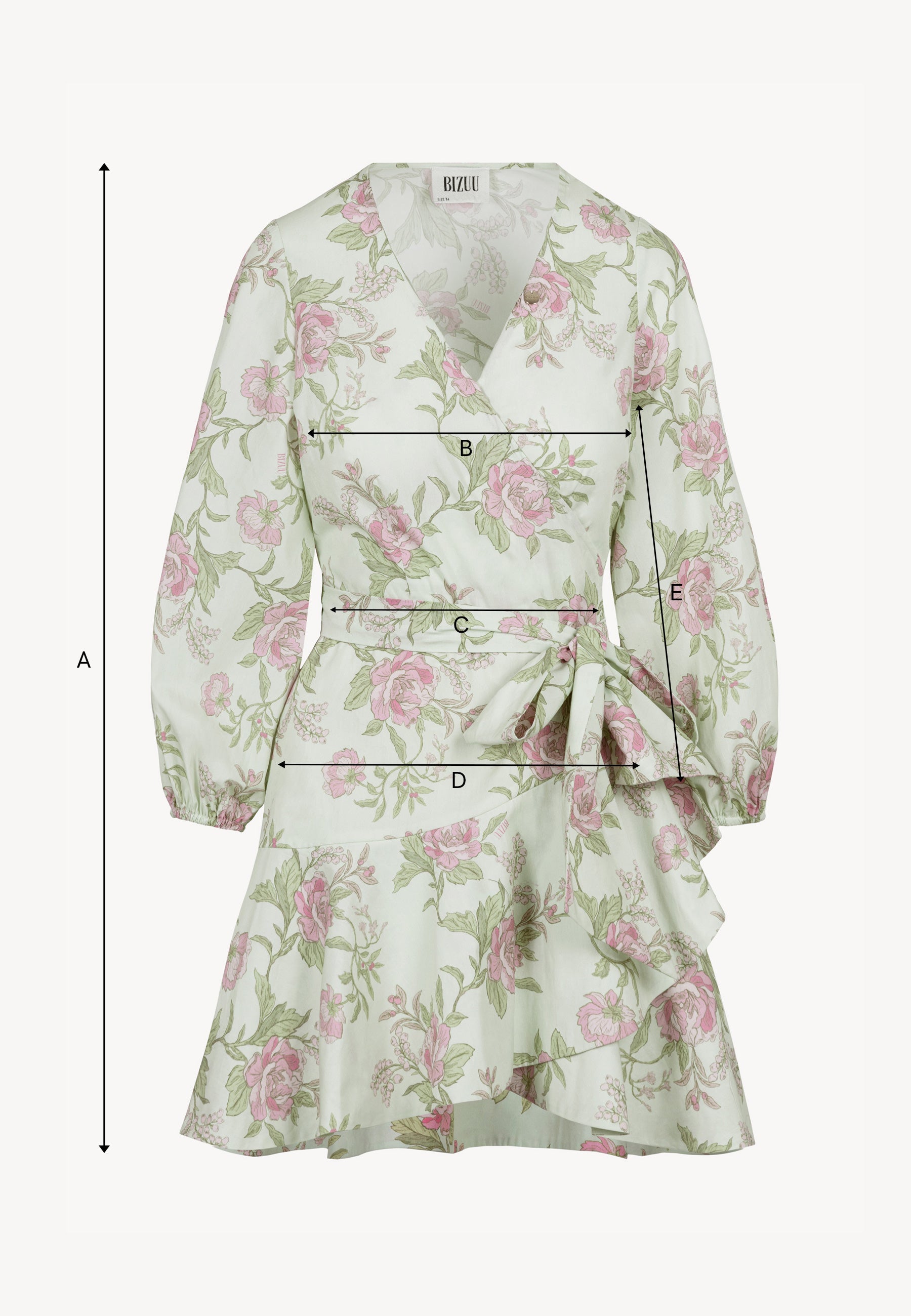 Kopertowa sukienka mini w autorski print AMBROSIA zielona