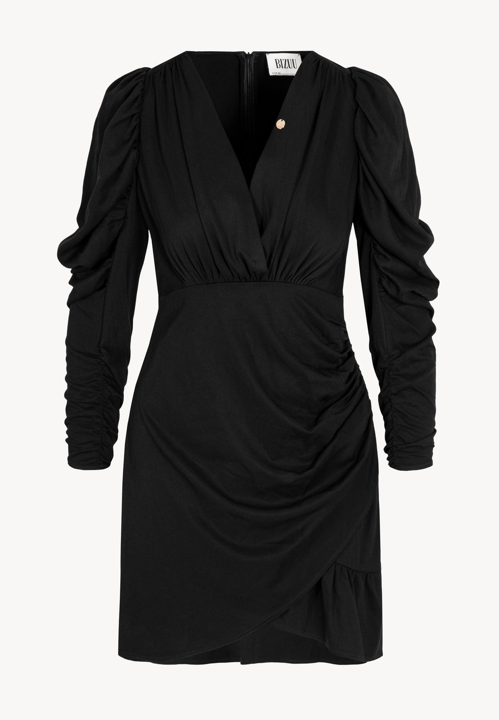 Czarna sukienka w ozdobnym marszczeniem LAZA