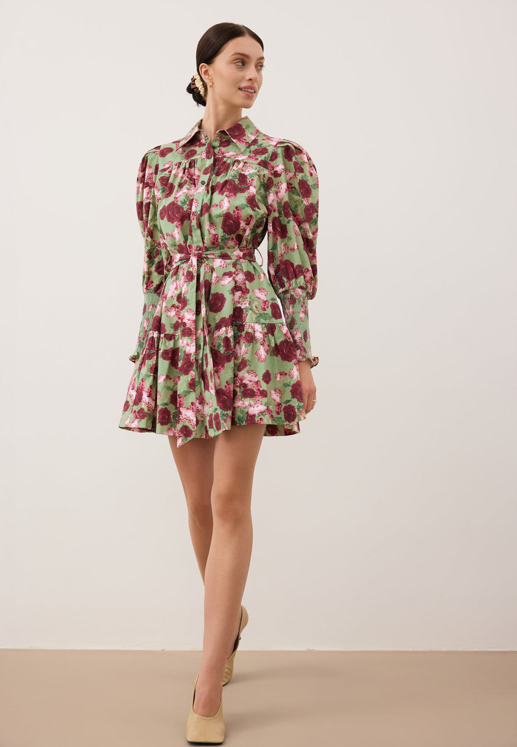 Mini sukienka z bawełny w autorski print SOREZIA zielona